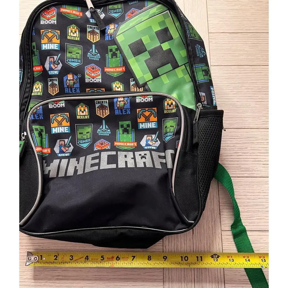Minecraft backpack w/ 2 zippered sections. Measures 11